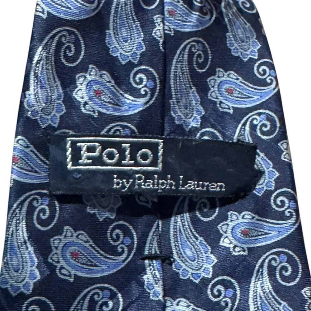 Polo Ralph Lauren Navy Blue Paisley Silk Necktie Men Business Formal Tie Classic